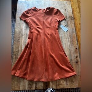 Calvin Klein faux suede orange Rust Midi A line fit and flare Dress NWT SIZE 16